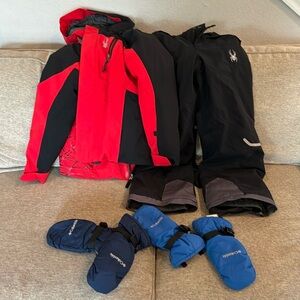 Spyder Ski Bibs & Jacket, youth 12 + 2 sets of youth medium Columbia mittens